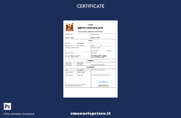 certificato di nascita alle Hawaii in stile verificato modello Word e PDF